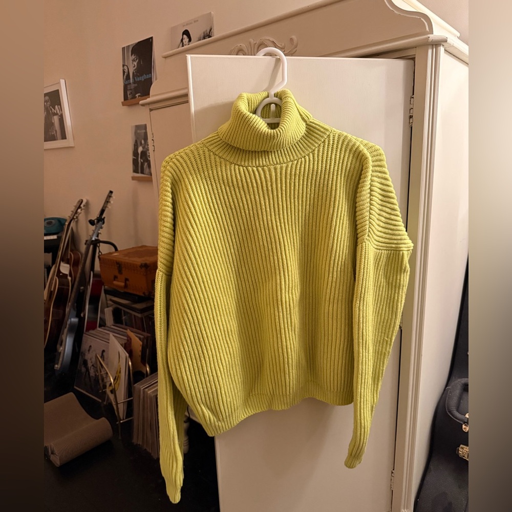 Chartreuse Knit Turtleneck Sweater
